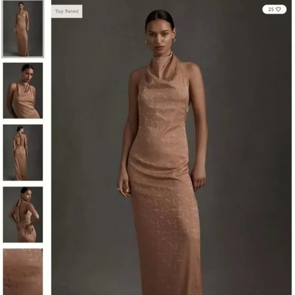 NWT | BEHOLDEN Fame and Partners Halter Maxi Dress Damask Mocha Size 2‎